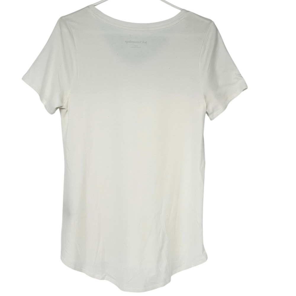 Soft Surroundings 2FE18 V-Neck T-Shirt Women Small Creamy White High-Low Hem - Picture 3 of 10